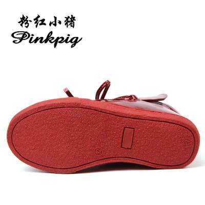 粉红小猪 女童靴子新款2013儿童鞋韩版短靴漆