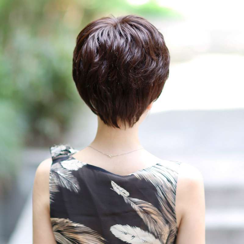 玫瑰雨女士中老年真发短卷发 假发短发女蓬蓬层次发型