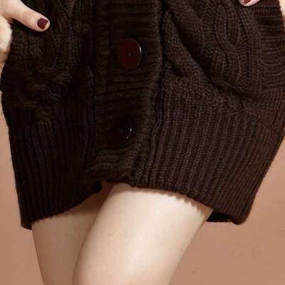 【俏艺】俏艺秋冬新款女装欧美<em>粗毛线</em>连帽<em>开衫</em>