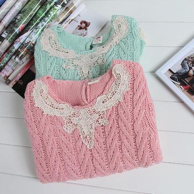 格格星 2014秋冬新款女童麻花编织<em>毛衣</em> <em>领口</em>蕾