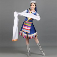 新款女装藏族舞蹈蒙古广场舞服装 L 深蓝色