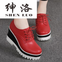 绅洛时尚流行潮牌秋韩版潮流女士休闲皮鞋百搭系带高跟鞋松糕鞋低帮粗