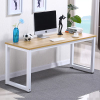 质凡电脑桌台式家用书桌办公桌人造板桌子简约现代卧室书桌 胡桃木色白架子