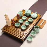 百鸿（Baihong） 整套茶具功夫茶具陶瓷茶壶茶杯实木茶盘杯架茶道配件 杯架双龙戏珠青瓷鱼戏套装
