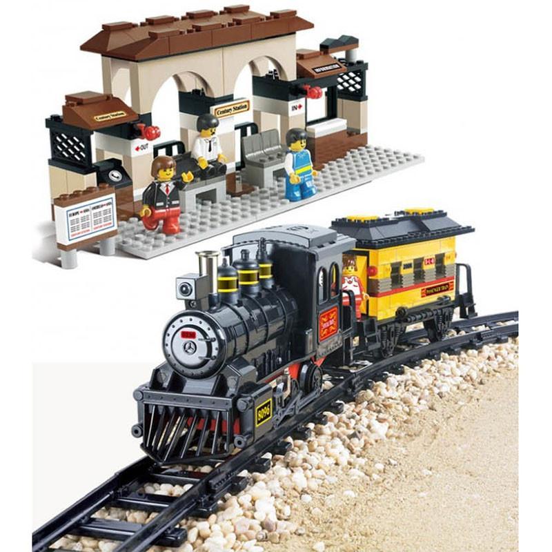 小鲁班积木拼插世纪火车站 乐高式 526片小颗
