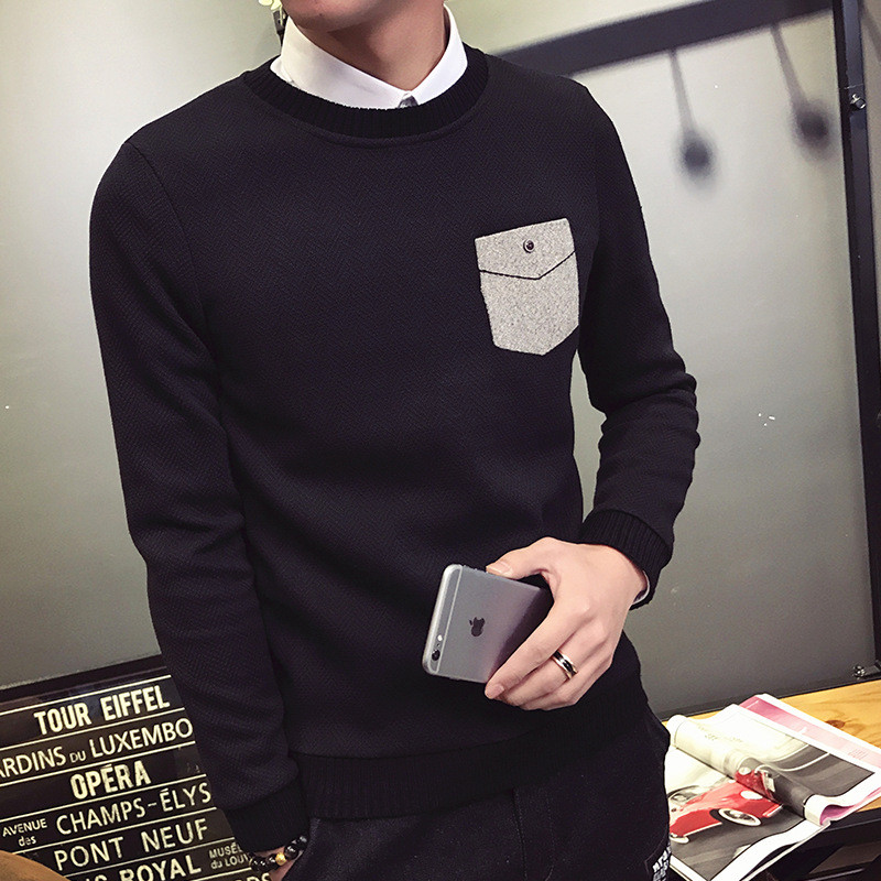 2016新款时尚男装加绒加厚针织毛衣男保暖冬