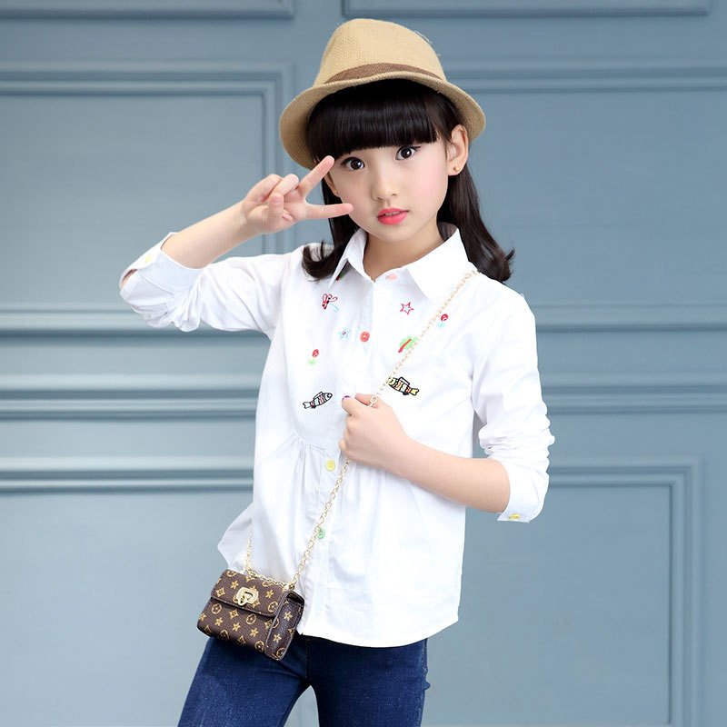 笛钰2017春装新款女童衬衫中大童装儿童纯棉