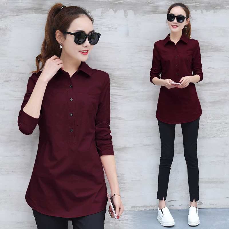 2017春装新款韩版休闲百搭中长款衬衫女长袖