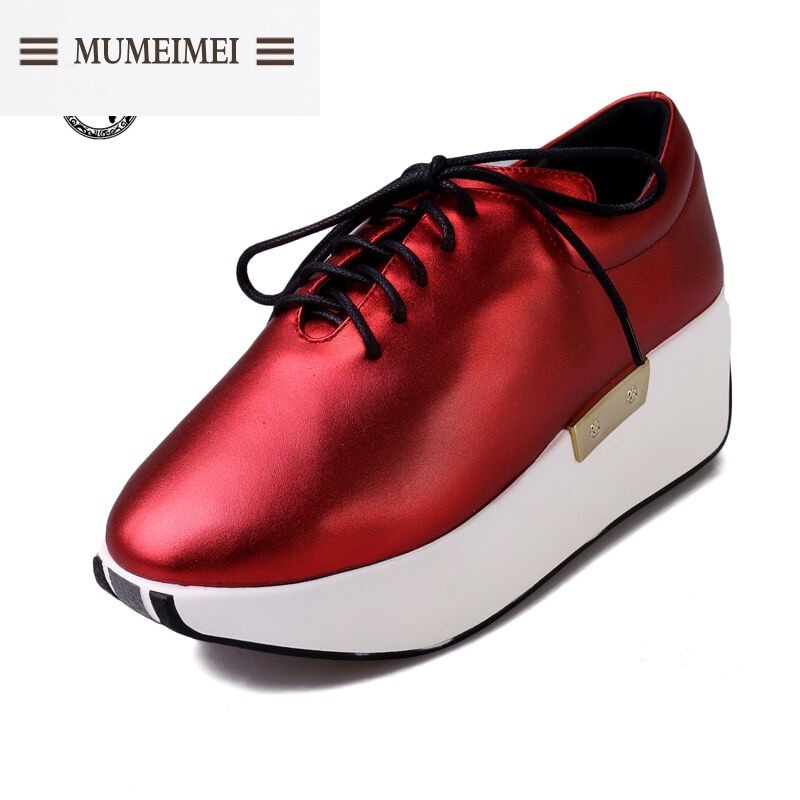 MUM2016秋新款系带乐福鞋少女甜美松糕底校