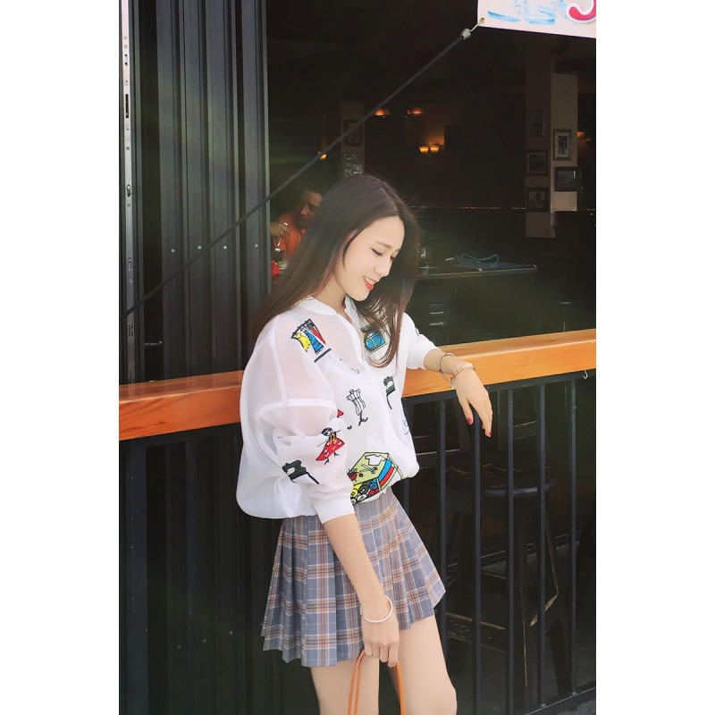 2016短款印花涂鸦防晒服 夏季白色薄款宽松短