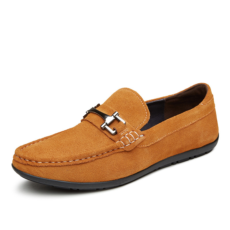 奥康豆豆鞋男春秋低帮真皮透气反绒皮鞋子休闲