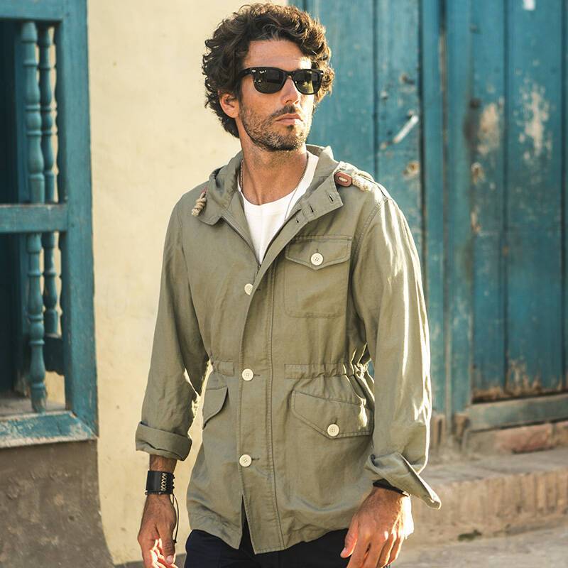 AK男装2017春季新款自由古巴棉麻连帽PARK