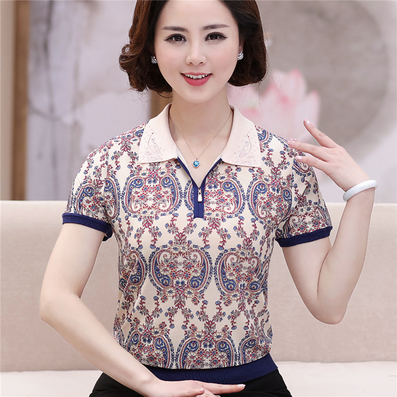 夏装新款妈妈装上衣中老年女装短袖t恤中年人衣服40-50岁polo汗衫