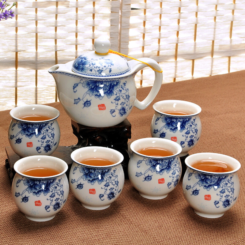 景德镇双层茶杯陶瓷茶具套装青花功夫茶具茶壶家用简约茶盘防烫a单