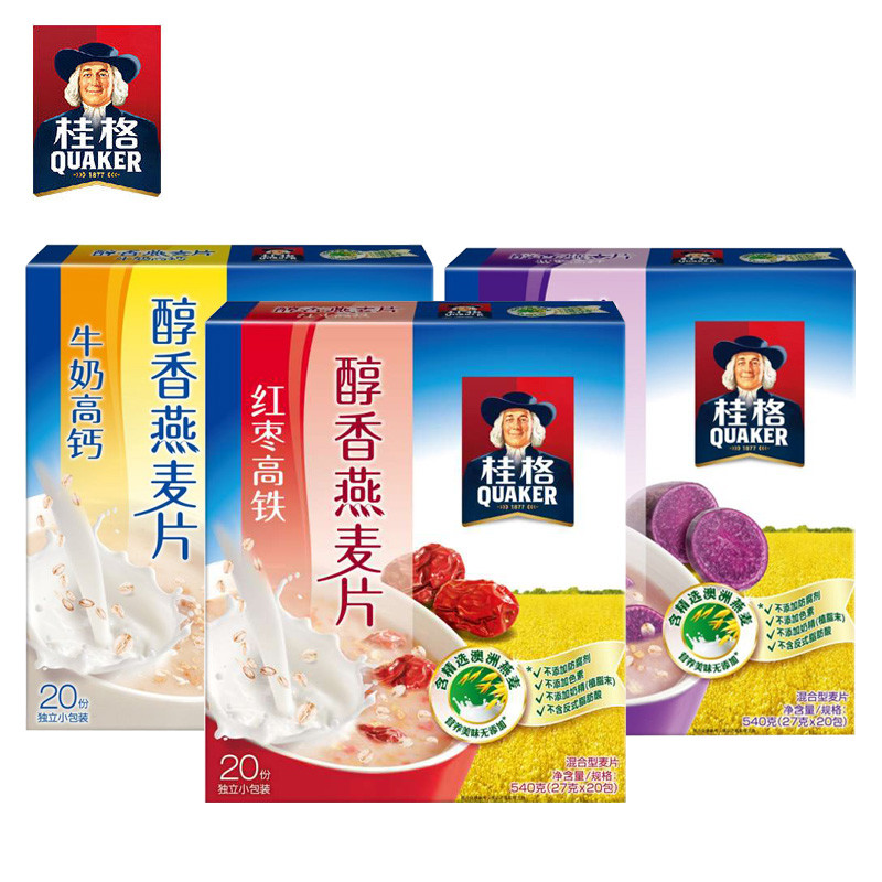 桂格醇香燕麦片540g3牛奶高钙红枣高铁紫薯高纤