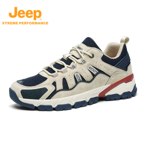 Jeep吉普男鞋夏季新款徒步鞋户外网面透气登山鞋防滑真皮运动鞋子