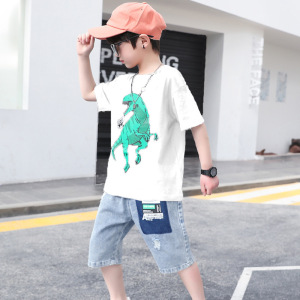 儿童短袖T恤套装夏款男童恐龙半袖上衣韩版短裤休闲两件套装