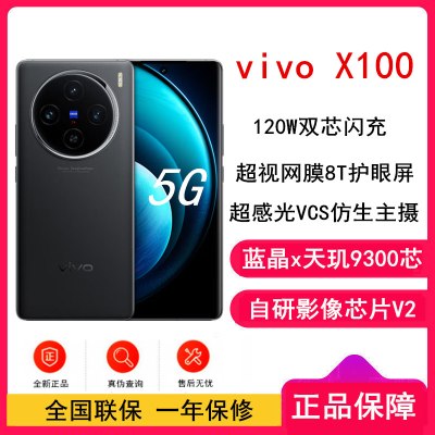 vivo X100 辰夜黑 16GB+1TB LPDDR5T闪存版 蓝晶x天玑9300旗舰芯 蔡司影像 120W双芯闪充 5G拍照 全新自研影像芯片V2 手机