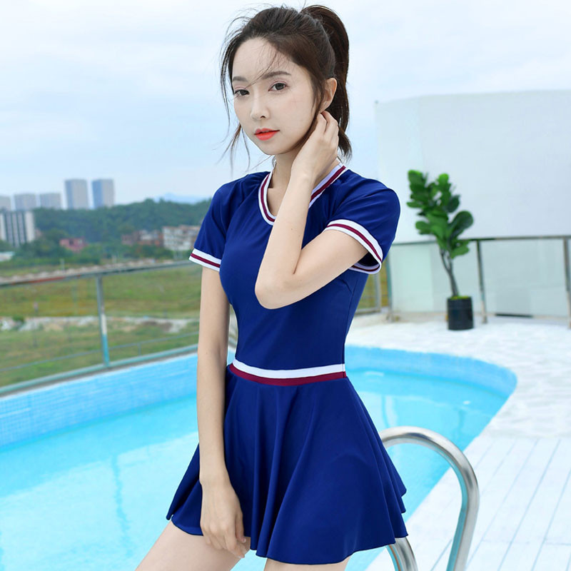 泳衣 女保守连体裙式平角性感小胸聚拢遮肚显瘦泡温泉