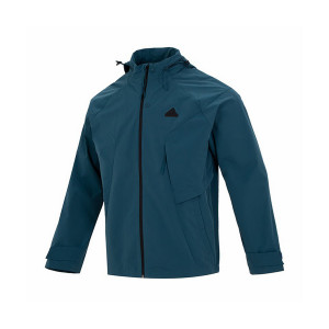 adidas 纯色Logo标识户外防风休闲跑步连帽夹克外套 男款 蓝色 IP4923