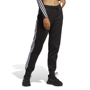 adidas 纯色品牌Logo徽标抽绳系带束脚运动裤 女款 黑色 HT4704