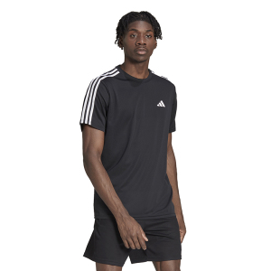 adidas 三条纹拼色圆领短袖T恤 男款 黑色 IB8150