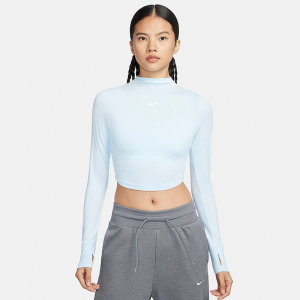 Nike One Luxe 纯色半高领修身短款速干长袖T恤 女款 紫蓝 FB5277-423