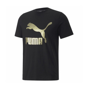 PUMA 纯色印花Logo套头圆领短袖T恤 男款 黑色 673666-01