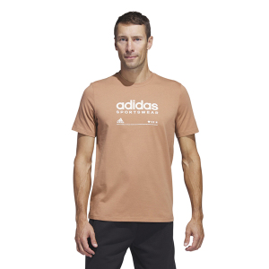 adidas Logo字母印花圆领宽松短袖T恤 男款 棕褐色 H49668