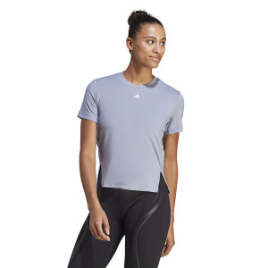 adidas Versatile Tee 纯色Logo标识速干运动健身短袖T恤 女款 银灰紫罗兰 HR7767