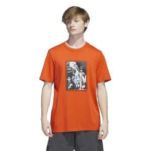 adidas originals三叶草 人物图案印花运动短袖T恤 男款 橘红 HS3046