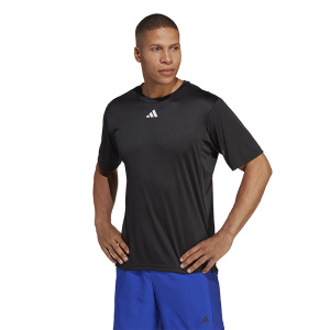 adidas 纯色Logo标识运动健身短袖T恤 男款 黑色 IB7915