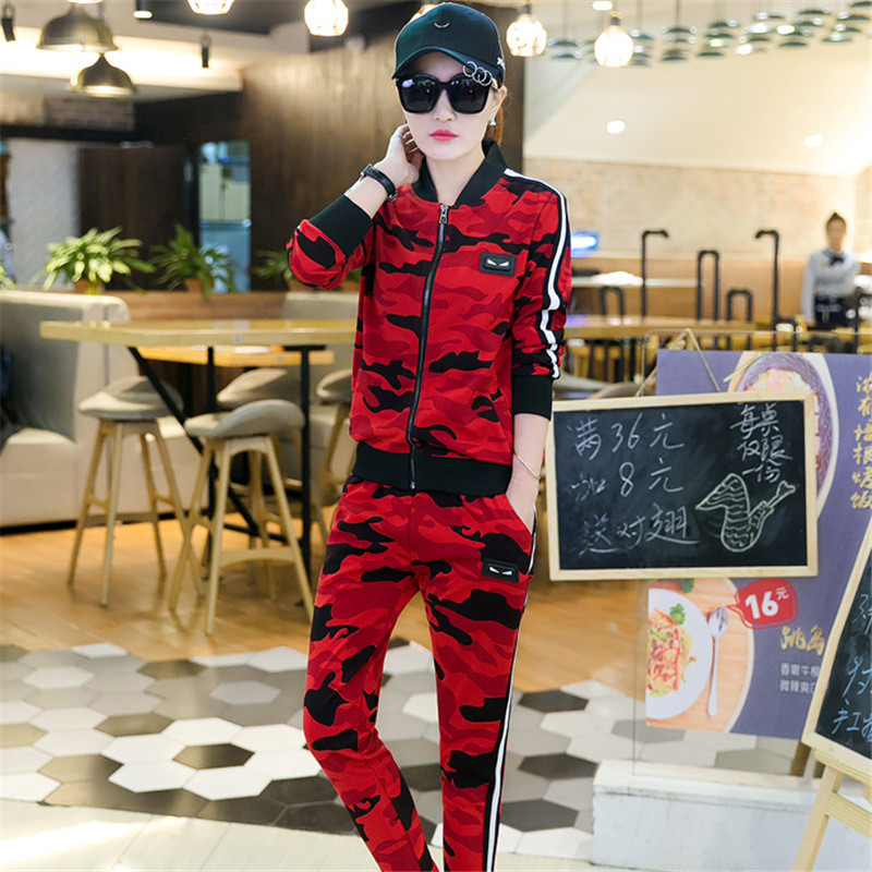 韩文2017春季新款迷彩服运动套装女士两件套