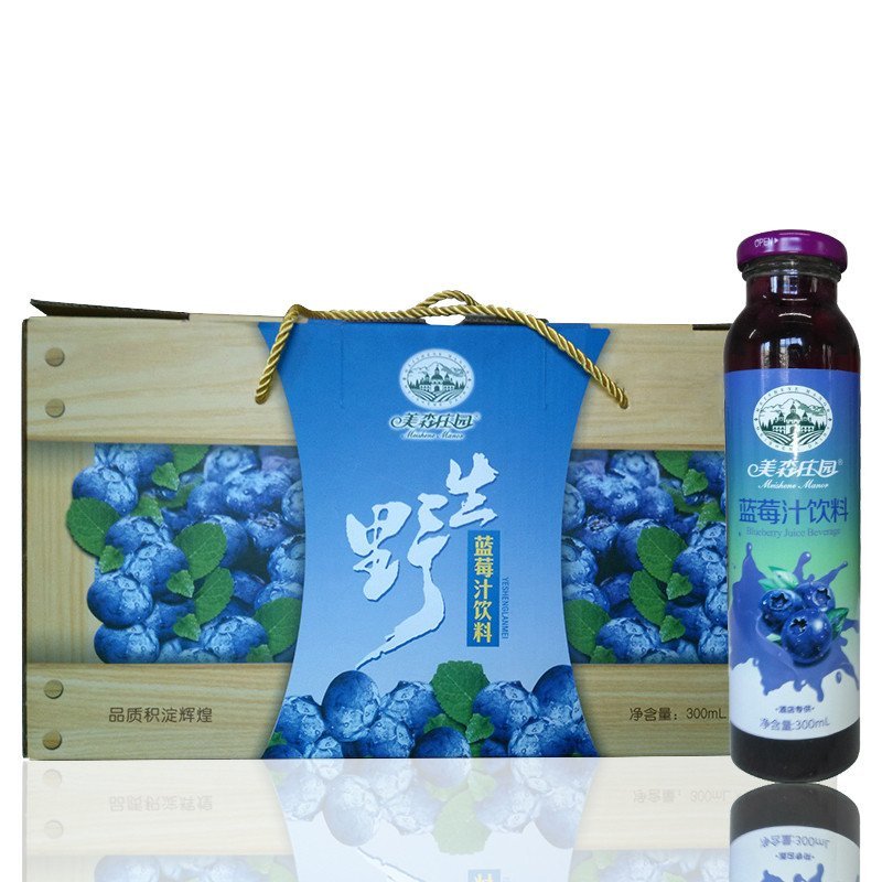 美森庄园 野生蓝莓汁饮料礼盒300ml*8整箱 果