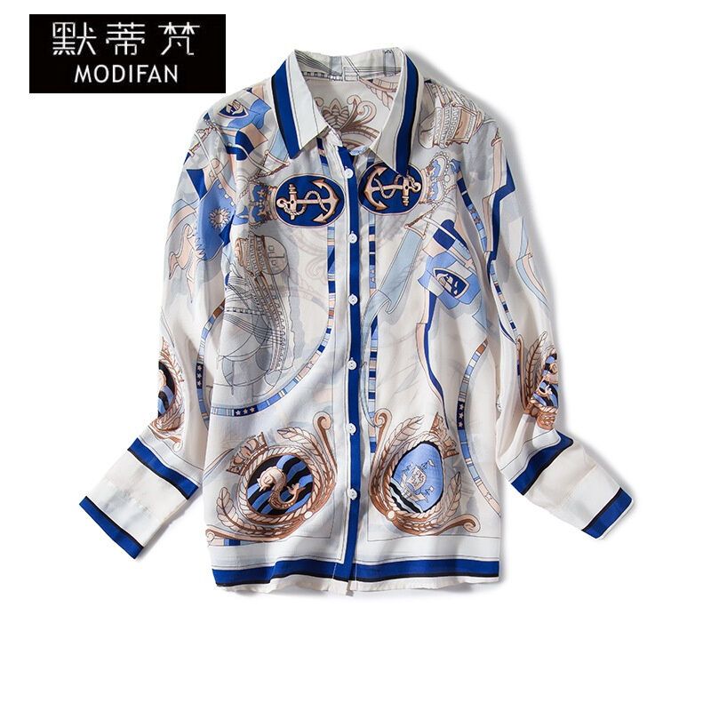 默蒂梵服饰欧美时尚2017早春新款印花真丝衬