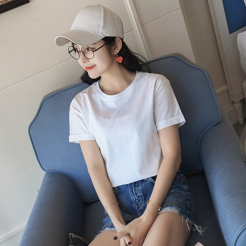 娇米诗2017夏季新款韩版女学生简约时尚圆领宽松大码纯色短袖t恤女
