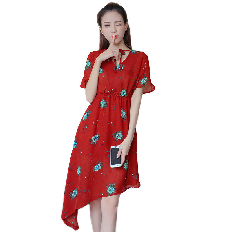 琳朵儿2017新款红色连衣裙春夏海滩沙滩裙不