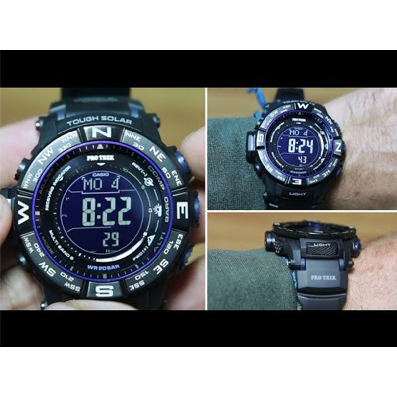 卡西欧(casio)太阳能电波多功能罗盘压力计高度温度男士手表prw-3500y