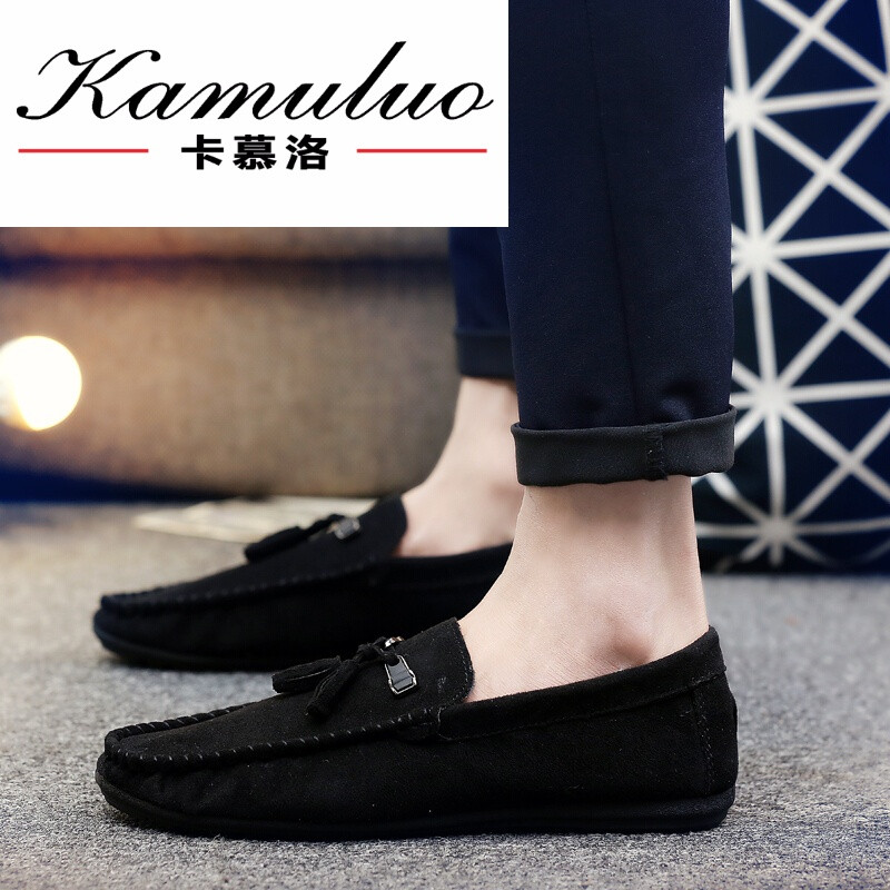 卡慕洛品牌秋季休闲黑色布鞋男绒面豆豆鞋韩版