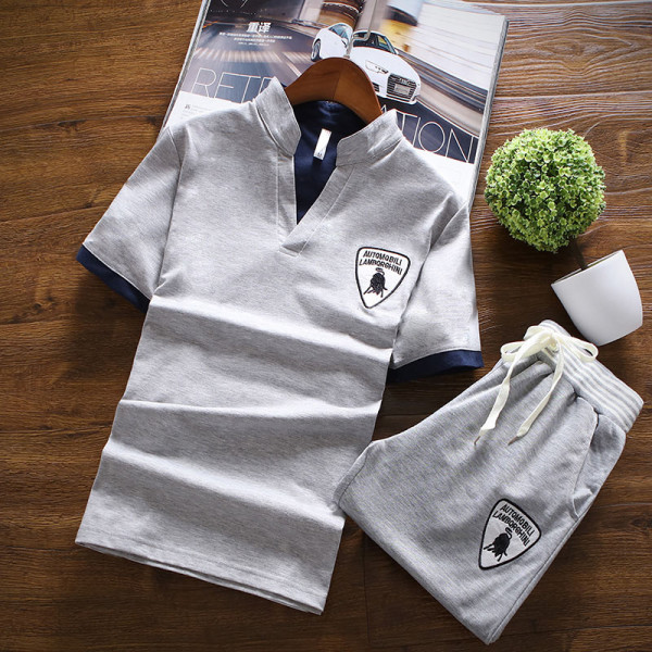 2017新款男士套装修身休闲男装短袖T恤潮男短