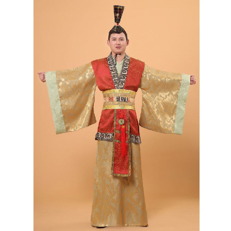 古装唐装汉服男红色大臣装 龙袍皇帝舞台民族风演出服