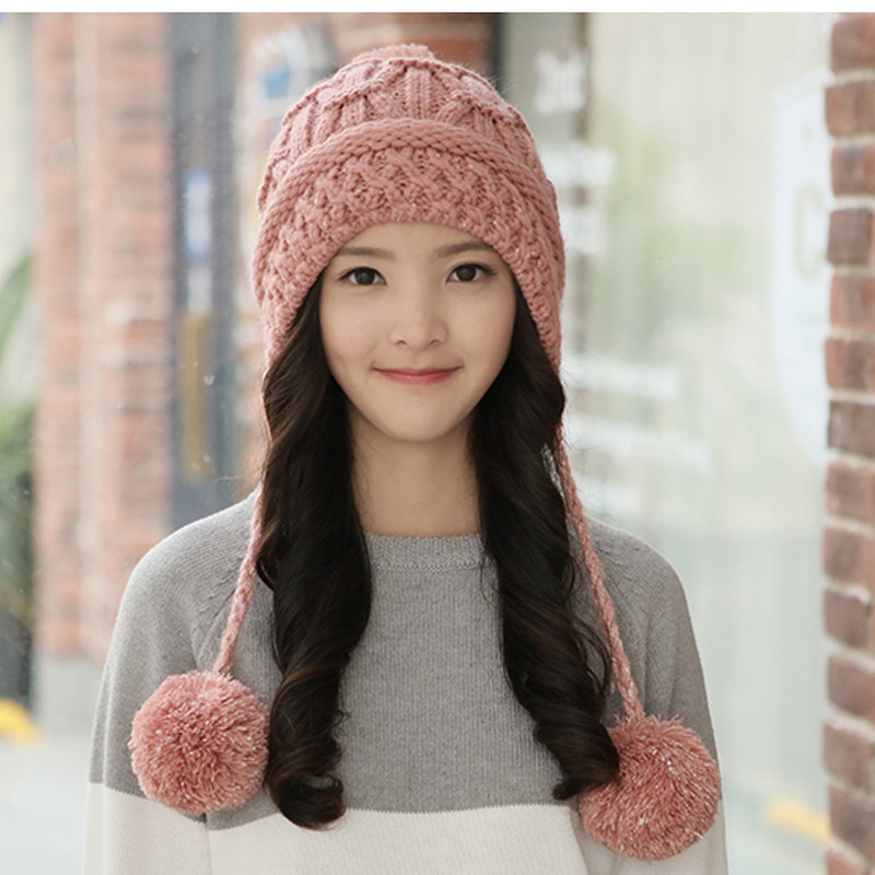 帽子女冬天韩版加厚保暖手工针织毛线帽冬季女士韩国可爱潮护耳帽