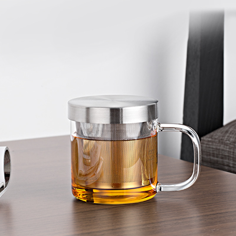 尚明加厚玻璃杯水杯 带盖过滤不锈钢内胆玻璃茶杯花茶杯办公口杯s049