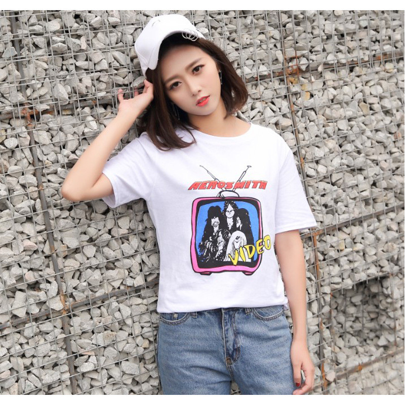 小颖家2017春装韩版新款电视机图案印花短袖