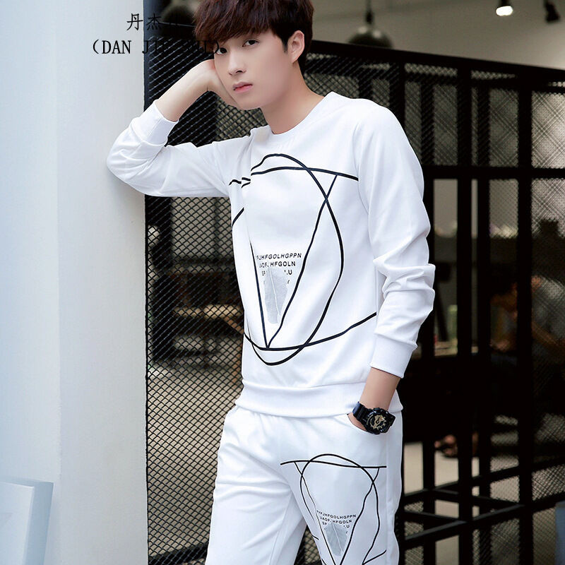 丹杰仕2016韩版时尚休闲运动套装男士撞色圆