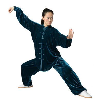 加厚精编金丝绒 秋冬季不倒绒太极服练功夫 男女晨练服 枣红色 xl