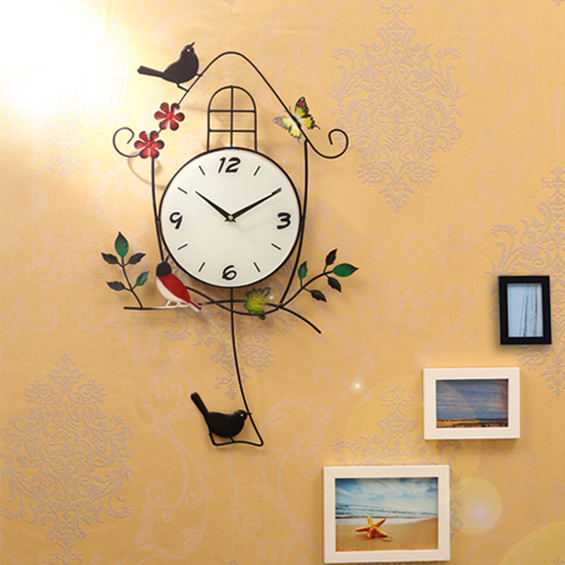 钟表 欧式装饰钟表 圆形时钟 夜光挂钟 客厅卧室静音壁钟 性小鸟挂表