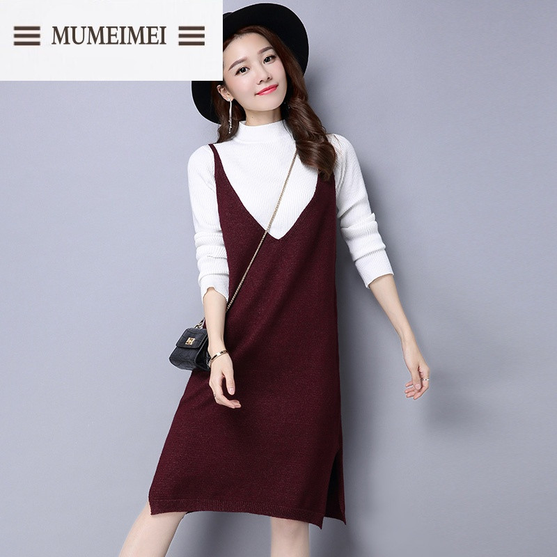 MUM毛衣裙子两件套中长款套头冬季新款韩版