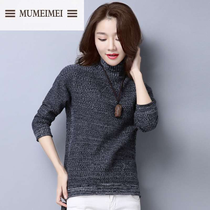 MUM高领粗线毛衣女秋冬韩版花线套头针织衫
