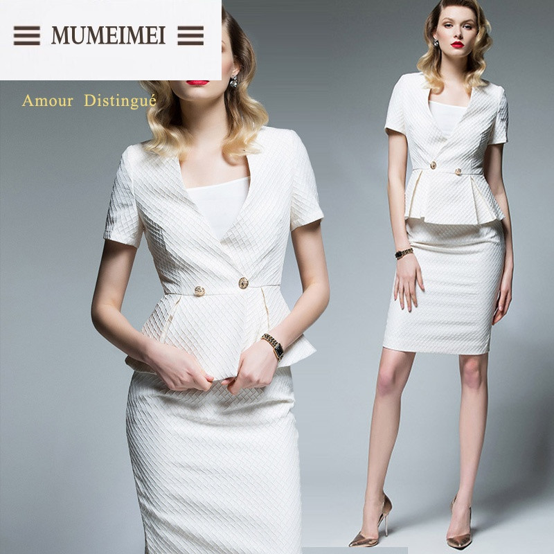 MUM白色短袖西装套裙夏季高端时尚白领女装